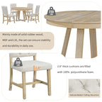 5-Piece Round Extendable Dining Set, Natural/Walnut, Seats 4 – Table + 4 Upholstered Chairs