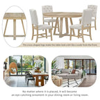 5-Piece Round Extendable Dining Set, Natural/Walnut, Seats 4 – Table + 4 Upholstered Chairs