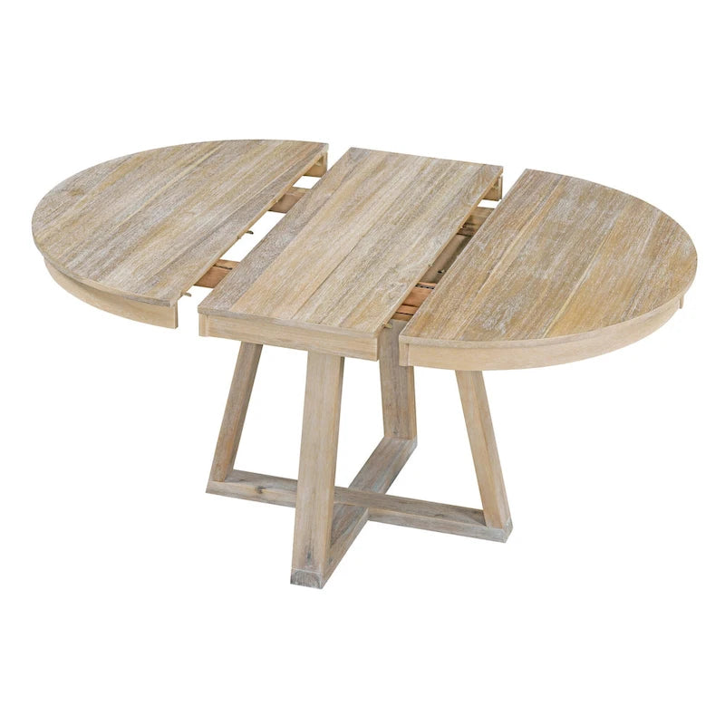 5-Piece Round Extendable Dining Set, Natural/Walnut, Seats 4 – Table + 4 Upholstered Chairs