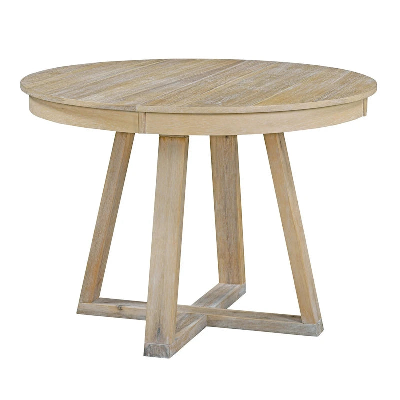 5-Piece Round Extendable Dining Set, Natural/Walnut, Seats 4 – Table + 4 Upholstered Chairs