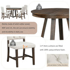 5-Piece Round Extendable Dining Set, Natural/Walnut, Seats 4 – Table + 4 Upholstered Chairs