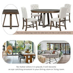 5-Piece Round Extendable Dining Set, Natural/Walnut, Seats 4 – Table + 4 Upholstered Chairs