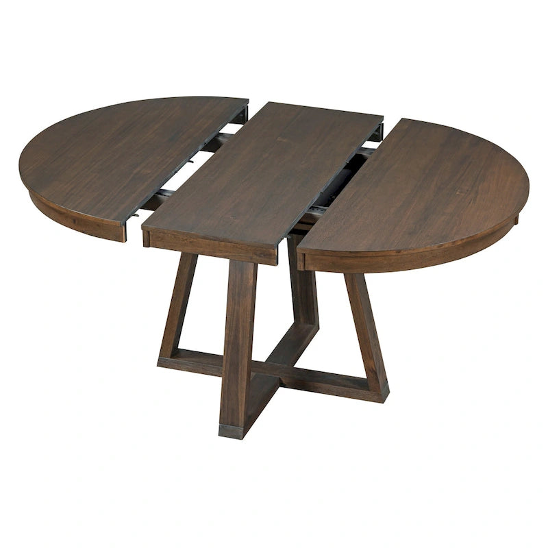 5-Piece Round Extendable Dining Set, Natural/Walnut, Seats 4 – Table + 4 Upholstered Chairs