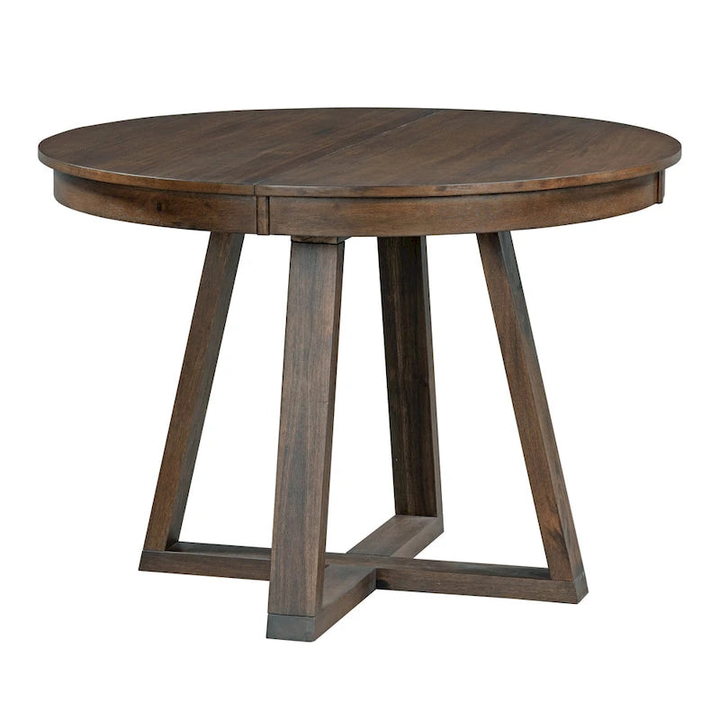 5-Piece Round Extendable Dining Set, Natural/Walnut, Seats 4 – Table + 4 Upholstered Chairs