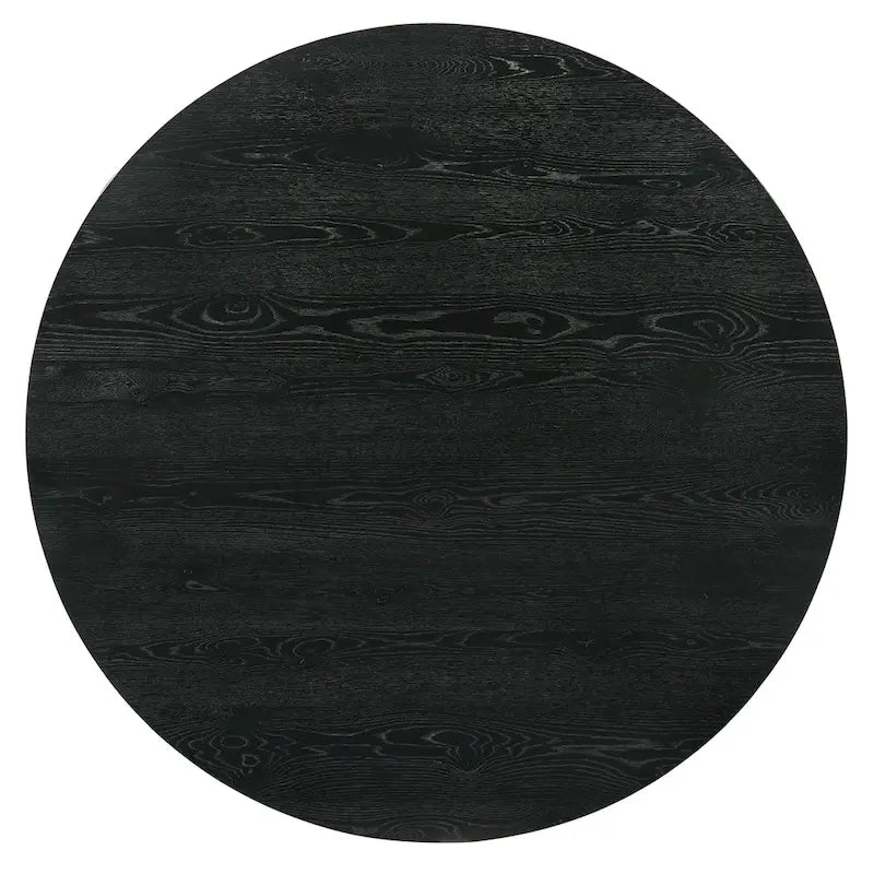 Black Round Dining Table Set for 7, Pedestal Base, Fabric Upholstered Chairs