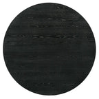 Black Round Dining Table Set for 7, Pedestal Base, Fabric Upholstered Chairs