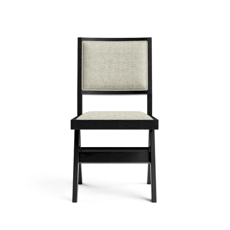 Black Round Dining Table Set for 7, Pedestal Base, Fabric Upholstered Chairs