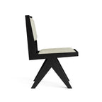 Black Round Dining Table Set for 7, Pedestal Base, Fabric Upholstered Chairs
