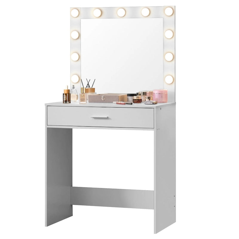 Pink/White/Black Vanity Dressing Table with 11 LED Bulbs, 1 Person