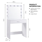 Pink/White/Black Vanity Dressing Table with 11 LED Bulbs, 1 Person