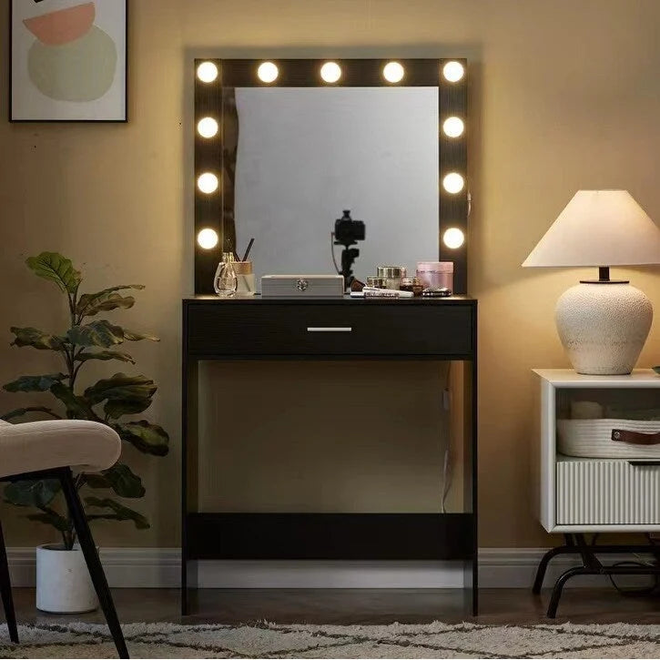 Pink/White/Black Vanity Dressing Table with 11 LED Bulbs, 1 Person