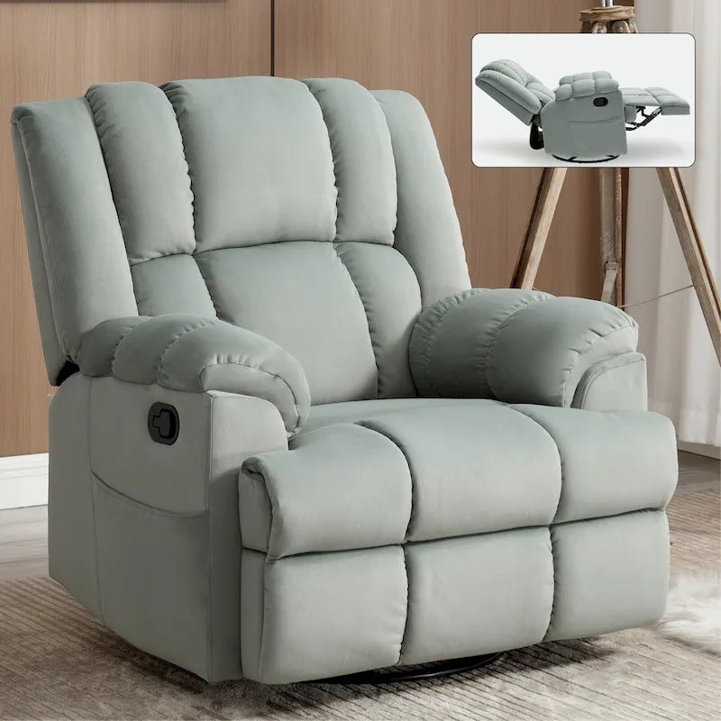 Sillón reclinable giratorio y balancín de gran tamaño en azul, verde o beige – Asiento individual, tapicería de tela