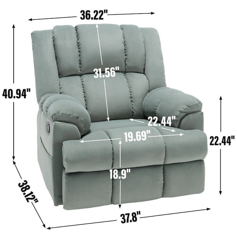 Blue / Green / Beige Oversized Swivel Rocking Recliner – Single Seat, Fabric Upholstery