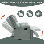 Blue / Green / Beige Oversized Swivel Rocking Recliner – Single Seat, Fabric Upholstery
