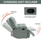 Blue / Green / Beige Oversized Swivel Rocking Recliner – Single Seat, Fabric Upholstery