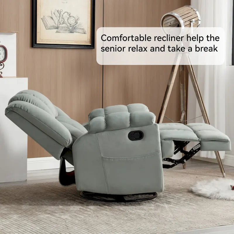 Blue / Green / Beige Oversized Swivel Rocking Recliner – Single Seat, Fabric Upholstery