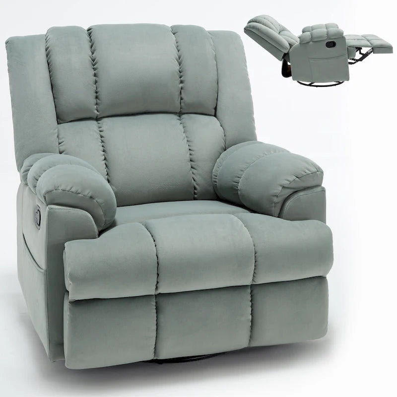 Blue / Green / Beige Oversized Swivel Rocking Recliner – Single Seat, Fabric Upholstery