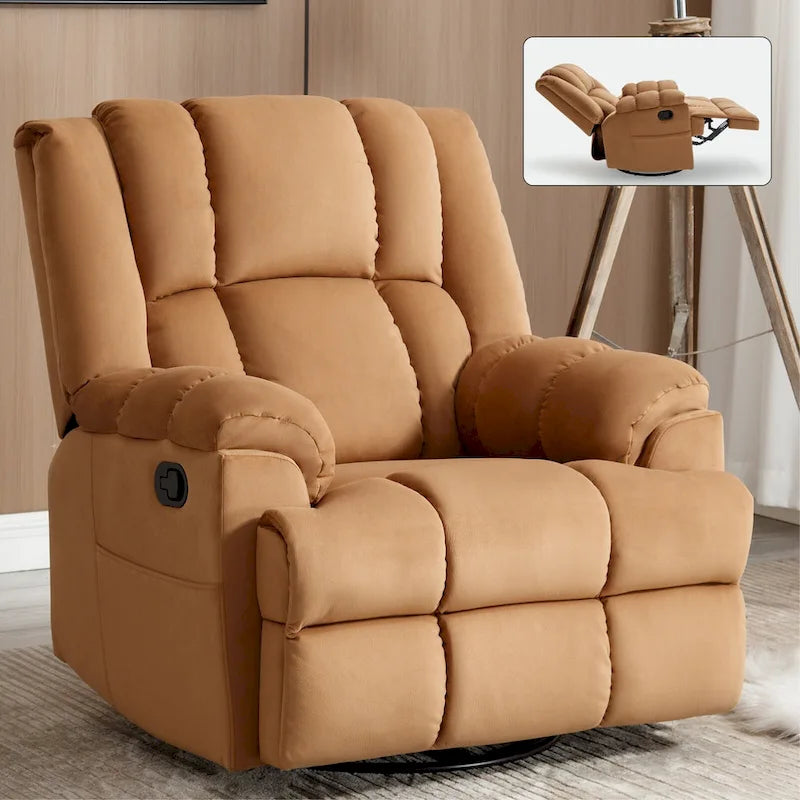 Blue / Green / Beige Oversized Swivel Rocking Recliner – Single Seat, Fabric Upholstery