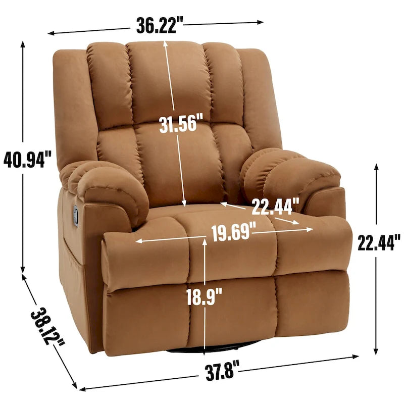Blue / Green / Beige Oversized Swivel Rocking Recliner – Single Seat, Fabric Upholstery