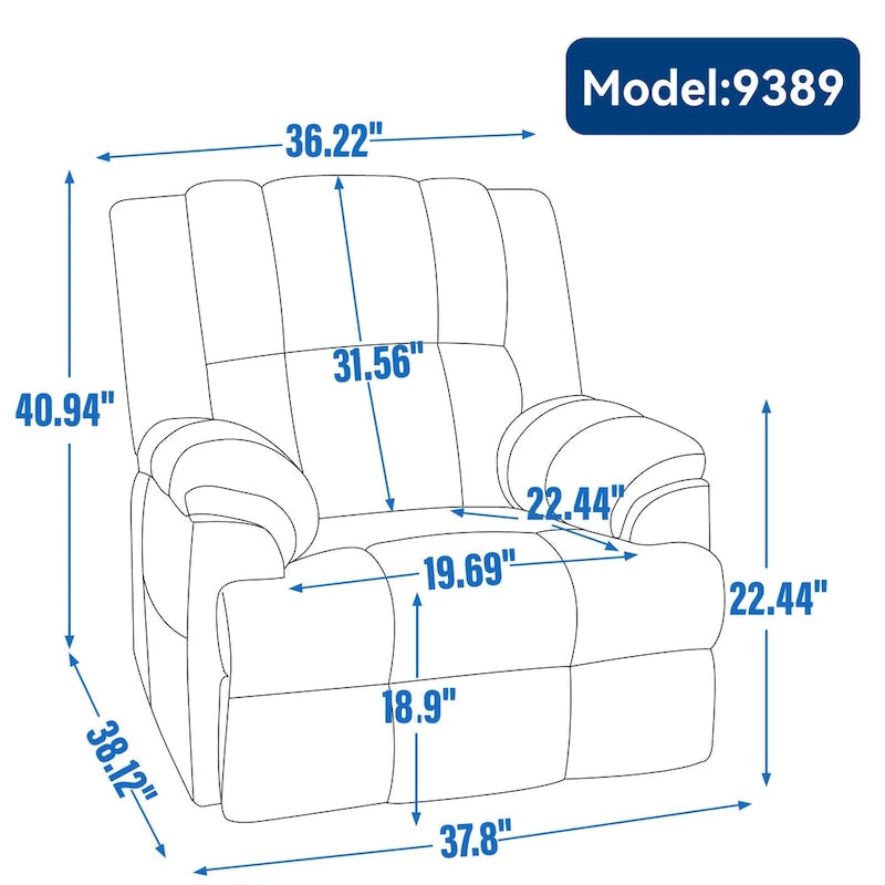 Blue / Green / Beige Oversized Swivel Rocking Recliner – Single Seat, Fabric Upholstery