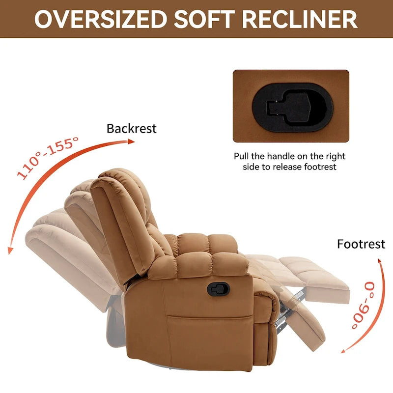 Blue / Green / Beige Oversized Swivel Rocking Recliner – Single Seat, Fabric Upholstery