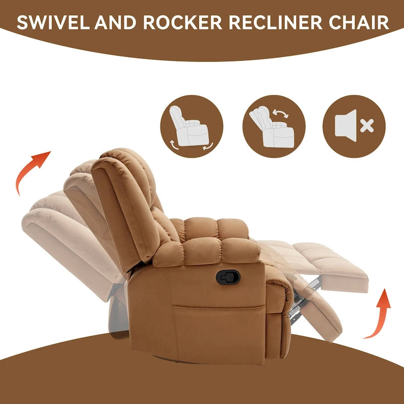Blue / Green / Beige Oversized Swivel Rocking Recliner – Single Seat, Fabric Upholstery