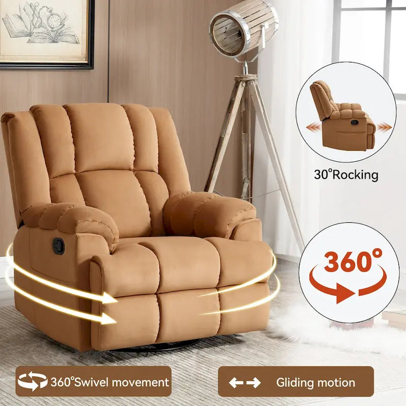 Blue / Green / Beige Oversized Swivel Rocking Recliner – Single Seat, Fabric Upholstery