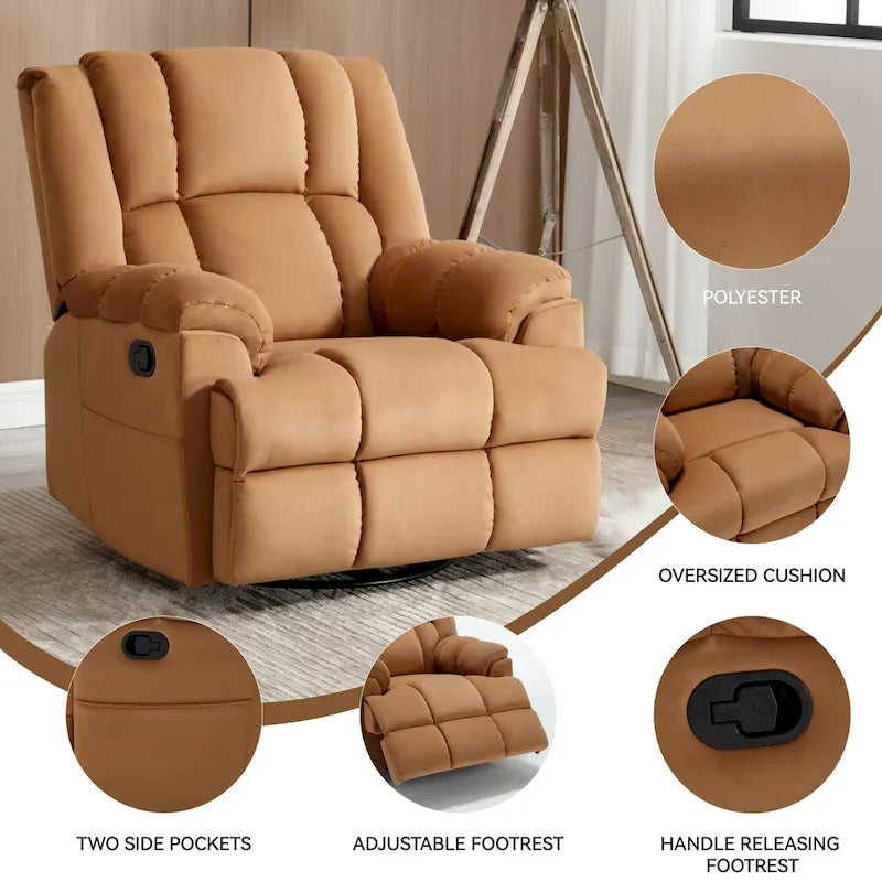 Blue / Green / Beige Oversized Swivel Rocking Recliner – Single Seat, Fabric Upholstery