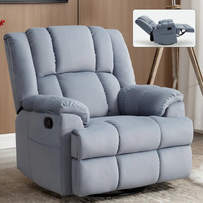 Blue / Green / Beige Oversized Swivel Rocking Recliner – Single Seat, Fabric Upholstery