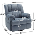 Blue / Green / Beige Oversized Swivel Rocking Recliner – Single Seat, Fabric Upholstery