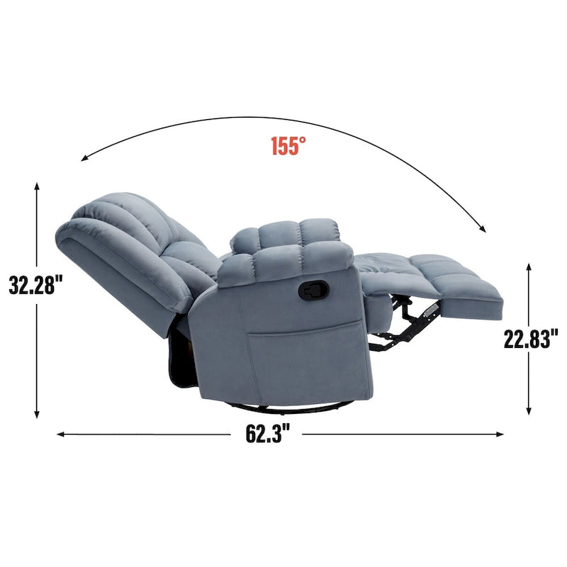 Blue / Green / Beige Oversized Swivel Rocking Recliner – Single Seat, Fabric Upholstery