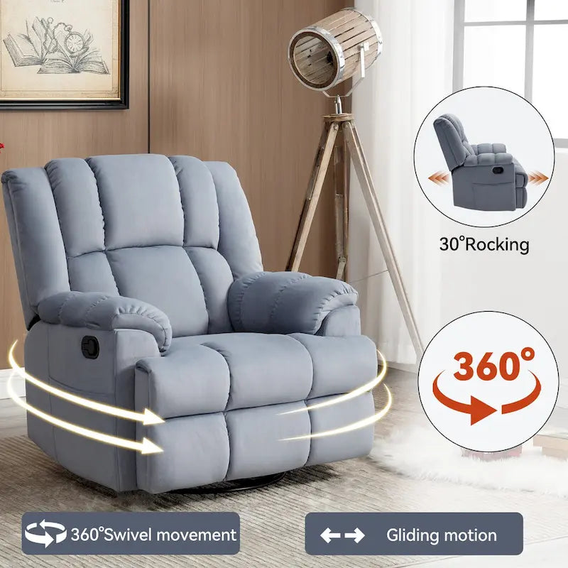 Blue / Green / Beige Oversized Swivel Rocking Recliner – Single Seat, Fabric Upholstery