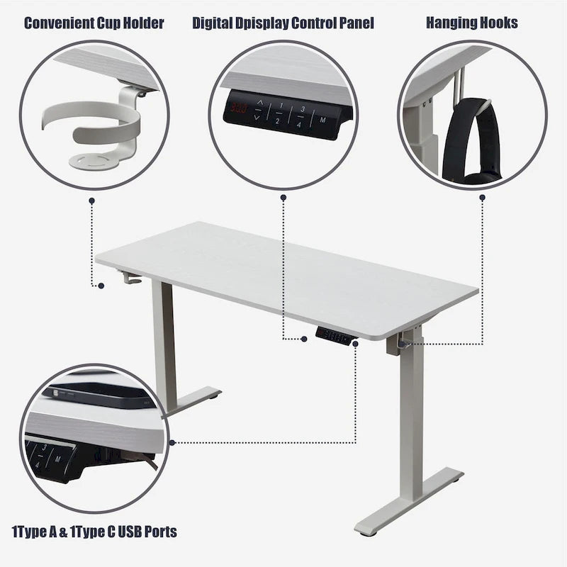 55" Electric Height-Adjustable Sit-Stand Desk, White, 1-Person