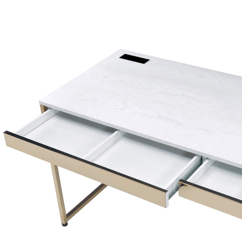 48" Computer Desk with Drawers & Charging Ports – Black / White, 1-Person