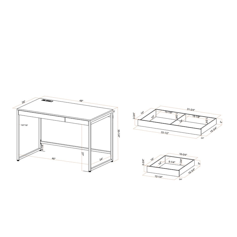 48" Computer Desk with Drawers & Charging Ports – Black / White, 1-Person