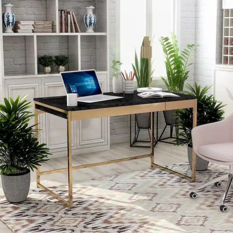 48" Computer Desk with Drawers & Charging Ports – Black / White, 1-Person