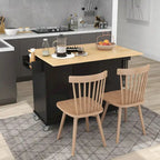 Black Rolling Kitchen Island with Drop-Leaf Bar, Drawers & Storage – For 2