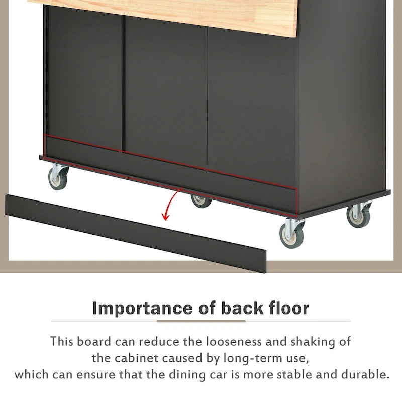 Black Rolling Kitchen Island with Drop-Leaf Bar, Drawers & Storage – For 2
