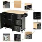 Black Rolling Kitchen Island with Drop-Leaf Bar, Drawers & Storage – For 2
