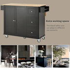Black Rolling Kitchen Island with Drop-Leaf Bar, Drawers & Storage – For 2
