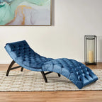Tufted Velvet Chaise Lounge, Single Seat, Dark Brown Legs