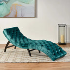 Tufted Velvet Chaise Lounge, Single Seat, Dark Brown Legs