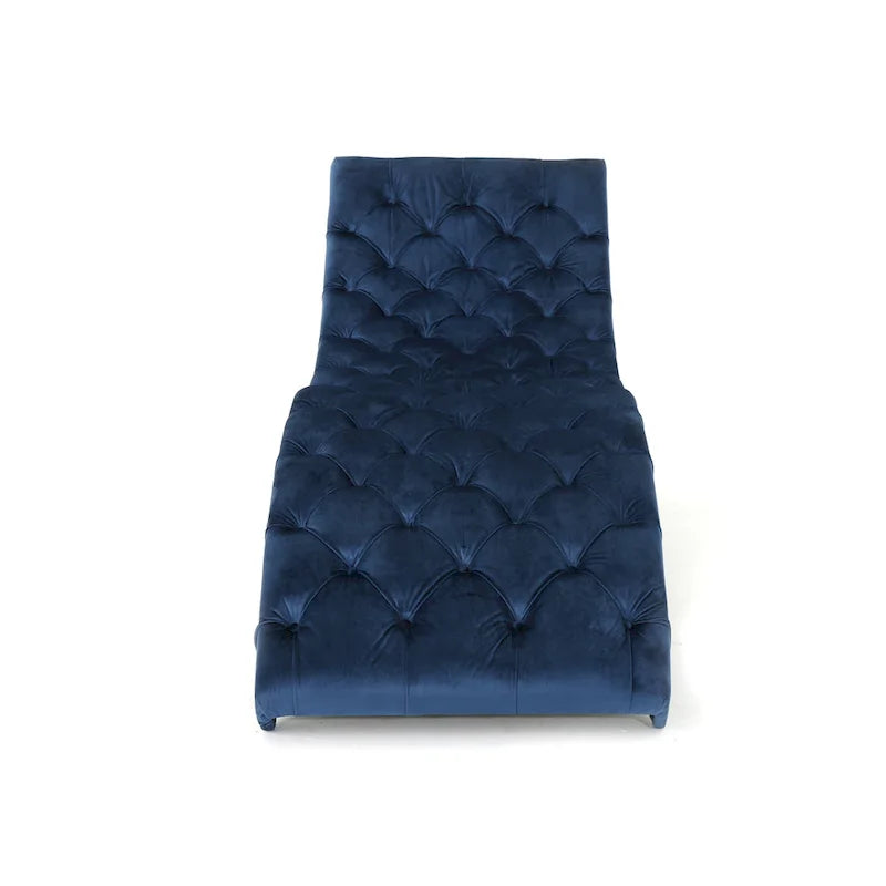 Tufted Velvet Chaise Lounge, Single Seat, Dark Brown Legs