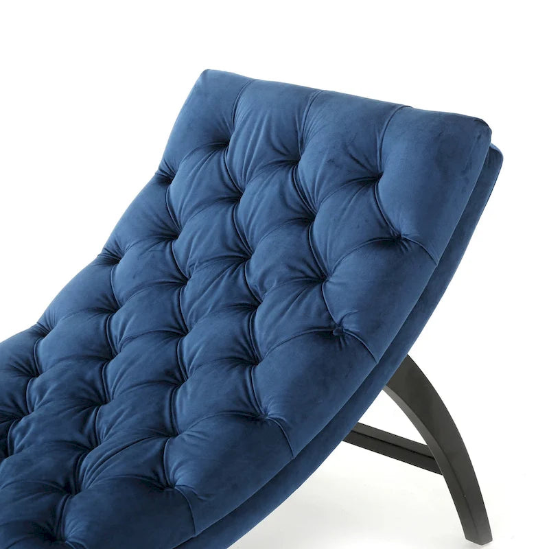 Tufted Velvet Chaise Lounge, Single Seat, Dark Brown Legs