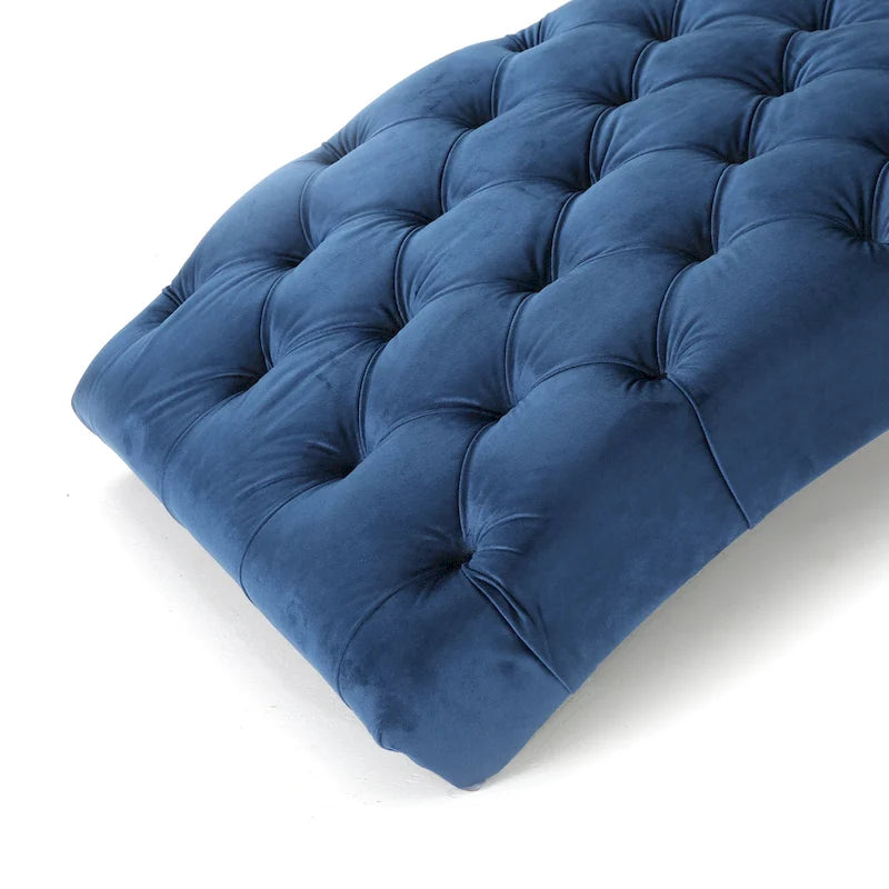 Tufted Velvet Chaise Lounge, Single Seat, Dark Brown Legs