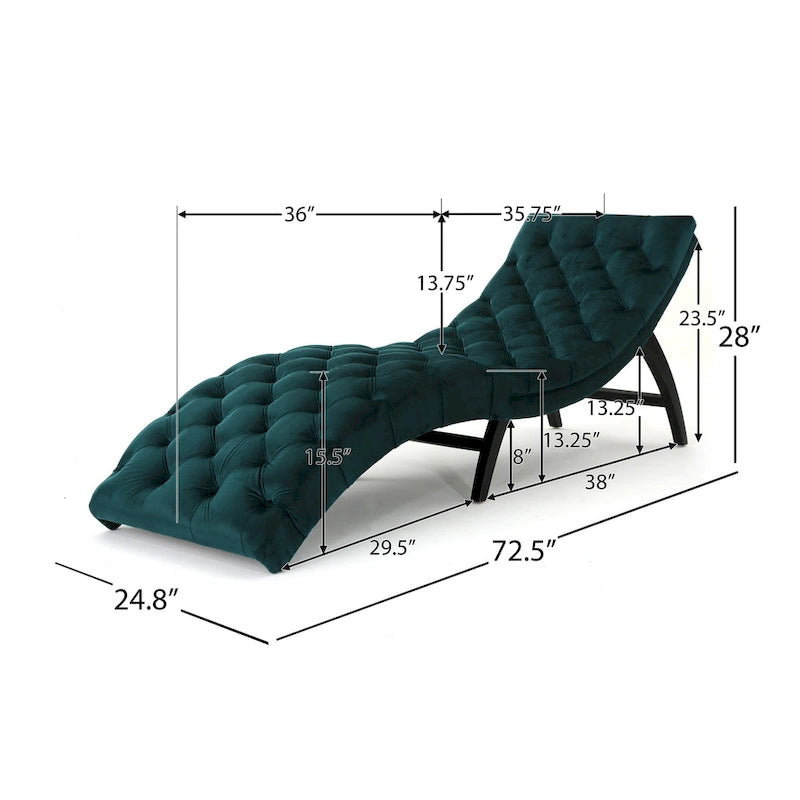 Tufted Velvet Chaise Lounge, Single Seat, Dark Brown Legs