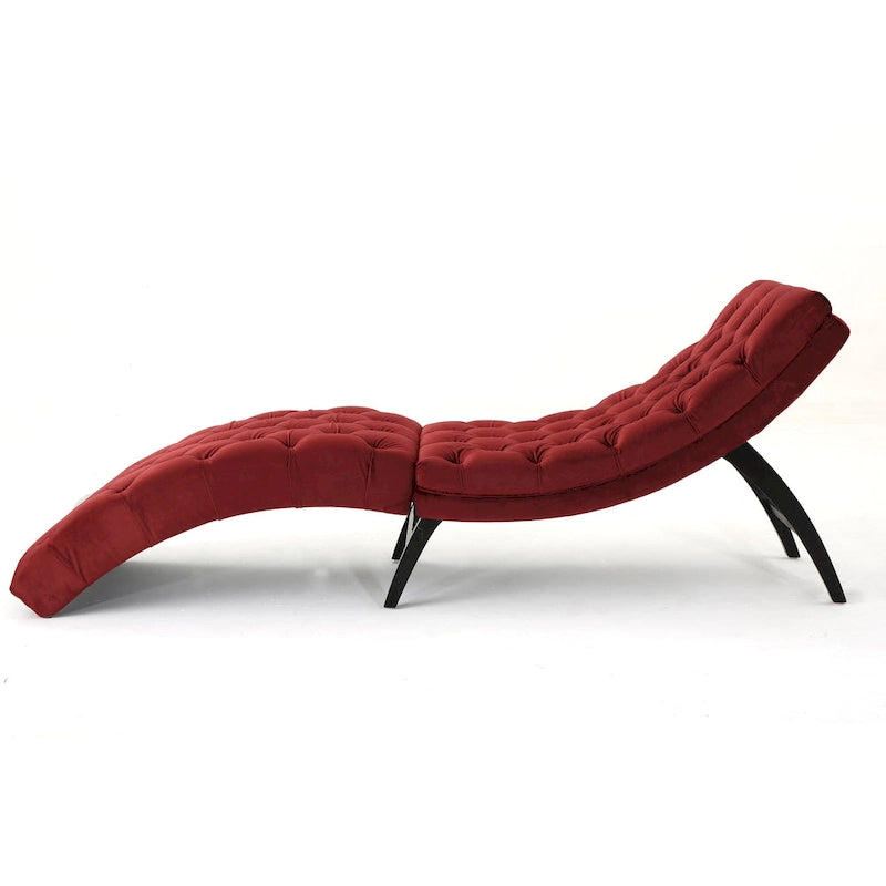 Tufted Velvet Chaise Lounge, Single Seat, Dark Brown Legs