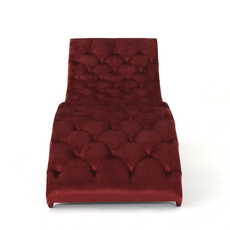 Tufted Velvet Chaise Lounge, Single Seat, Dark Brown Legs