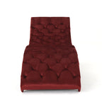 Tufted Velvet Chaise Lounge, Single Seat, Dark Brown Legs