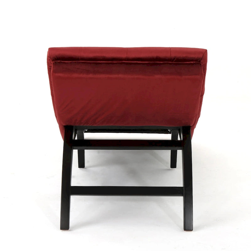Tufted Velvet Chaise Lounge, Single Seat, Dark Brown Legs
